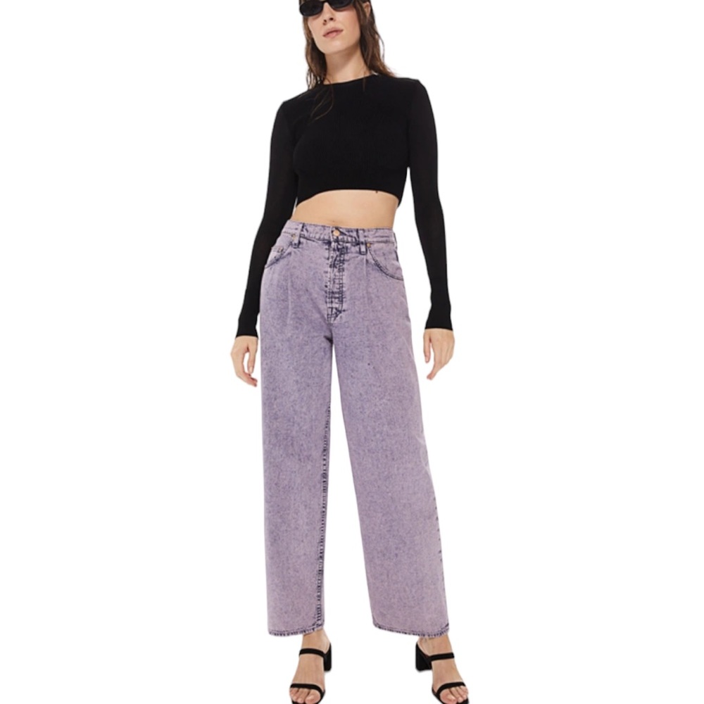 Mother Snacks The Pleated Fun Dip Puddle Straight Leg Jeans In Silver Pink - Picture 4 of 15